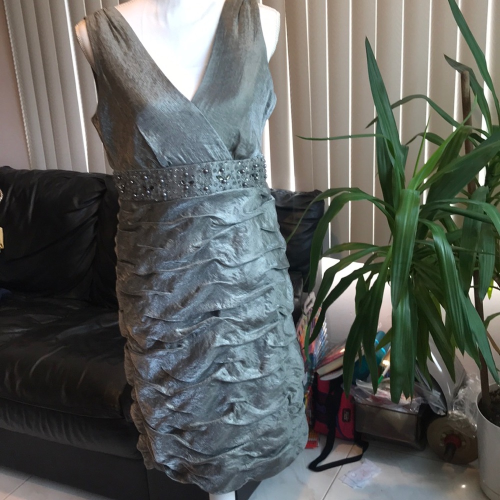 Silver party dress with pearls and beads